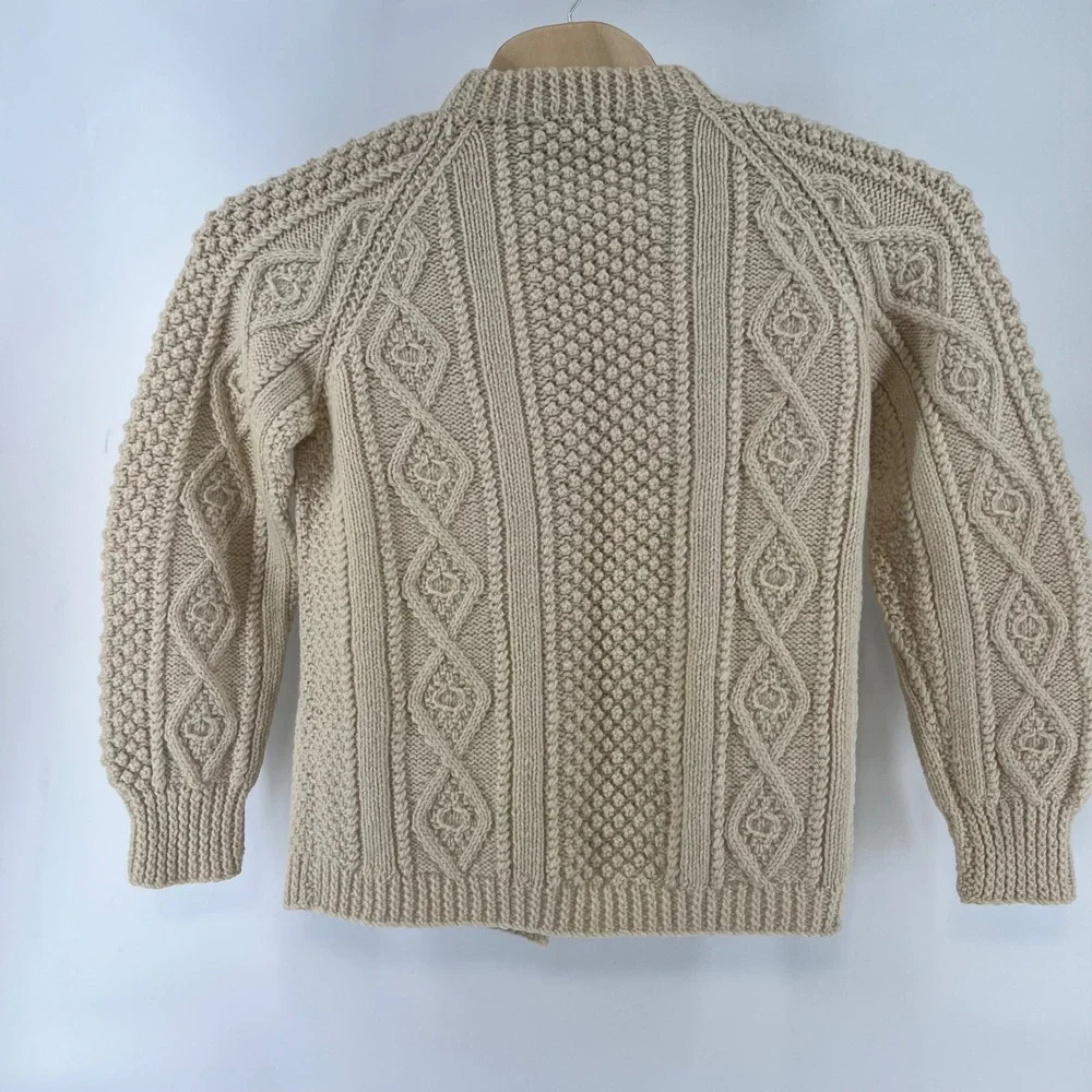 Heron Garment Vintage Aran Wool Cardigan Sweater Irish Cable Knit Cream Shannon